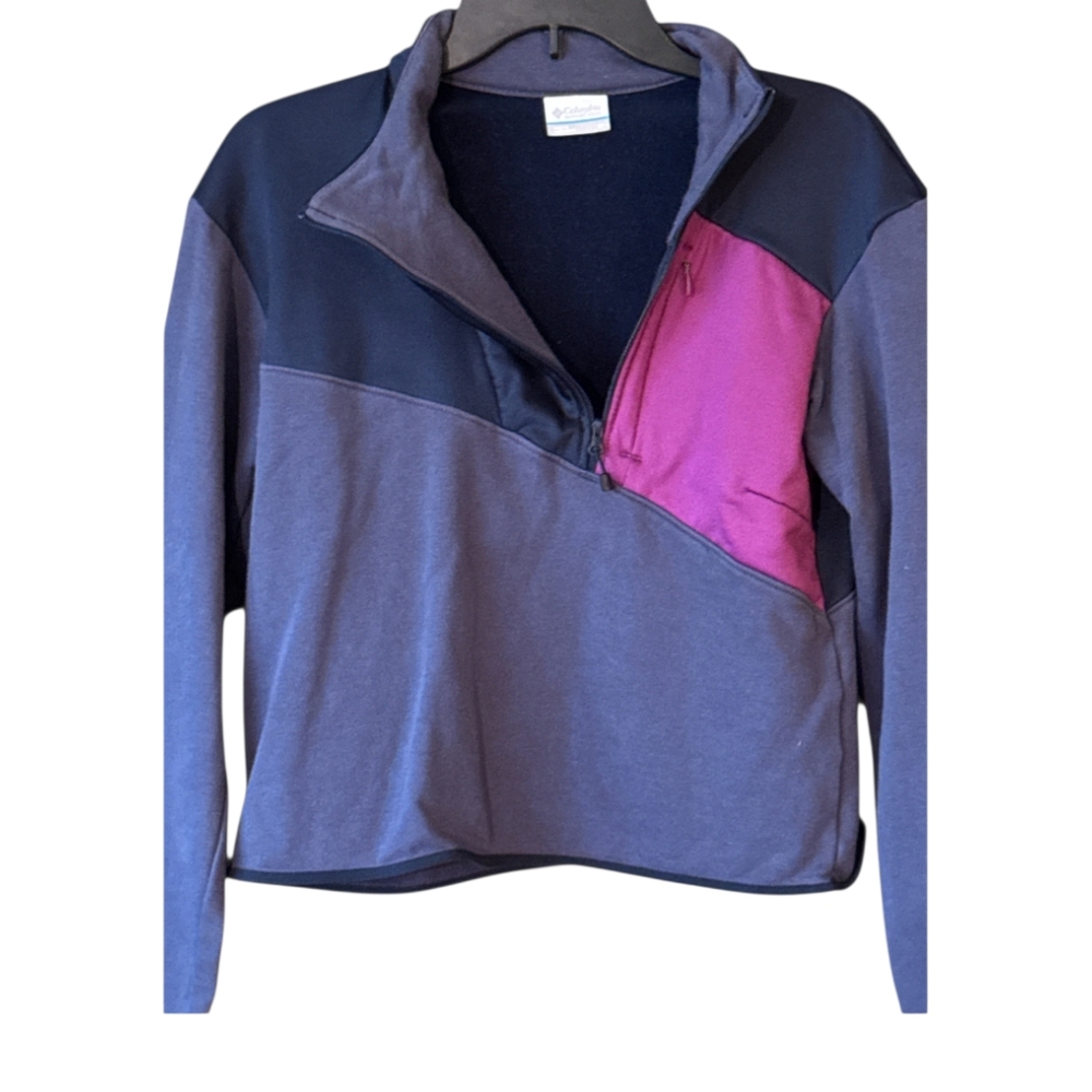 Women's Columbia Lodge Pullover in a pattern of Navy Blue, Purple & Magenta